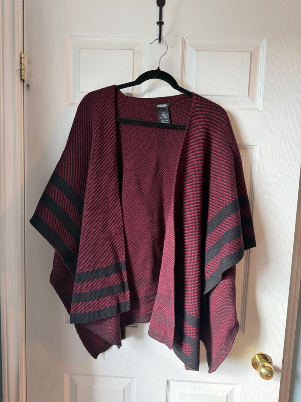 George Wine and Black Striped Open-Front Poncho